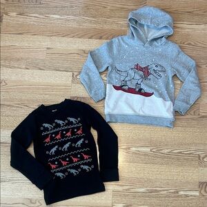 Lot boys Gray and Black Dinosaur Hoodie and waffle knit top